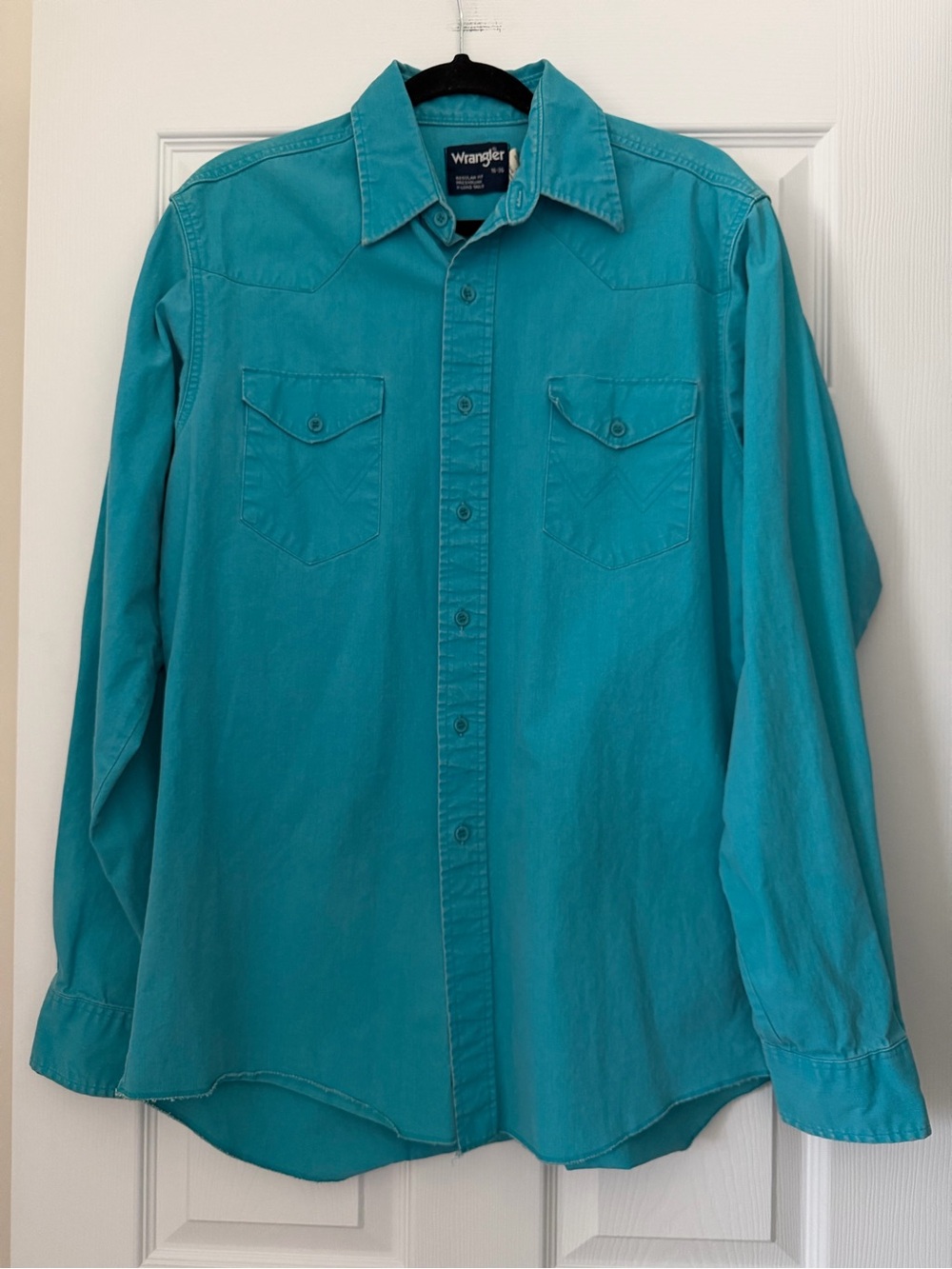 VTG Wrangler Brushpopper large Western Shirt teal button down long sleeve 16-36